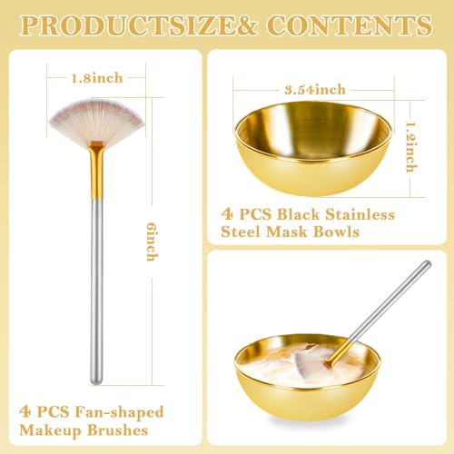 Gold Facial Bowl and Brush Set - 8 Pcs Stainless Steel