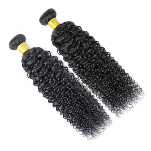 Natural Color Kinky Curly Hair 2 Bundles Human Hair Virgin Brazilian 14 16 Inch 100% Unprocessed Human Hair Curly Weft Extensions Weaves Natural Color