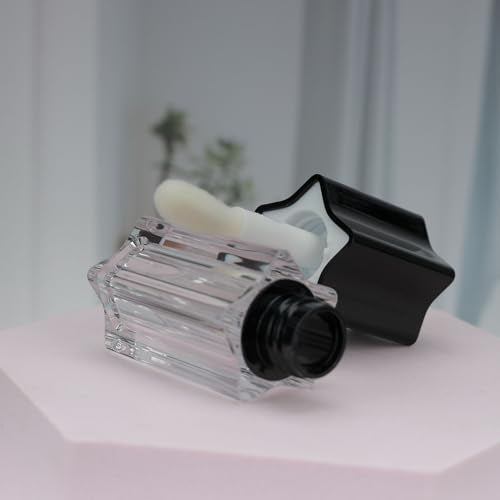 COSIDEA 30pcs 5ml 0.17oz Black Star shape big doe foot wand lip gloss tubes for DIY lipgloss containers with thick brush