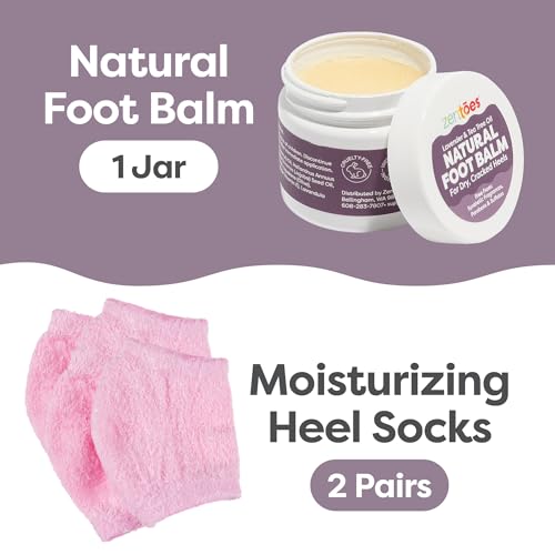 ZenToes Moisturizing Heel Socks with Natural Hydrating Foot Balm Bundle - Home Pedicure Gift Set - Fuzzy Pink Kit