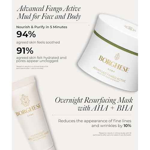 Borghese Skin Renewal Discovery Set - Includes Cream Cleanser, Pre-Mask Booster Serum, Mud Mask for Face & Body, Firming Mask & AHA BHA Overnight Mask