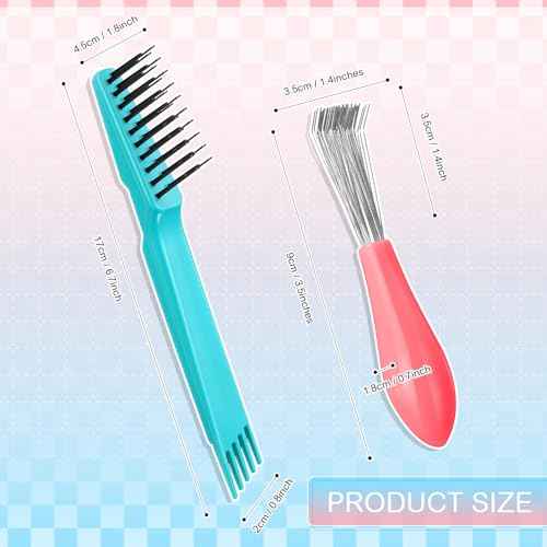 Boao 2 Pieces Hair Brush Cleaning Tool Comb Set Mini Hair Brush Dirt Remover with Metal Wire Rake for Removing Hair Dust Home and Salon Use(Pink and Green)