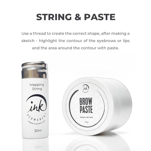 Brow Mapping Kit with White Brow Paste [Large 15g Bottle] White Brow Mapping String [30 m ] and 2 Eyebrow Brush Set for Microblading Supplies, PMU Supplies and Brow Brush Microblading Kit; Brow brush