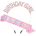 Pink Birthday Girl Sash & Tiara Set with Rhinestones