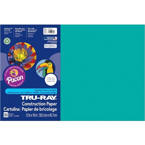 Tru-Ray® Construction Paper, 50% Recycled, 12" x 18", Turquoise, Pack Of 50