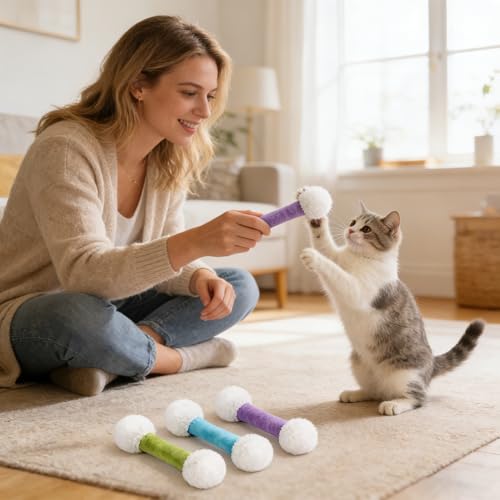 Gantodly Catnip Plush Kick Stick Toy - 3 Color B, Interactive & Durable Indoor Cat Toy