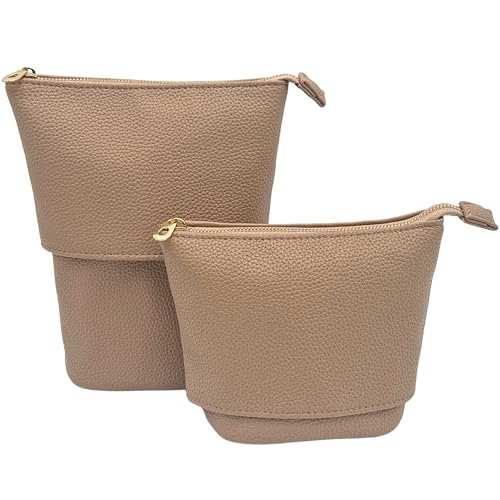 JAZD Convertible Travel Makeup Brush Bag Beige - Stand-Up Cosmetic Organizer