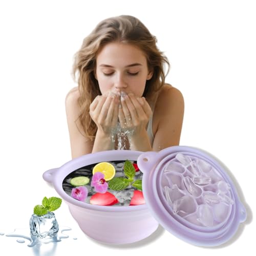 Face Bowl for Ice Facial Care, Skin Care Bowl with Built-In Ice Tray, Thickened Food-Grade Silicone, Hot/Cold Resistant, Durable and Foldable for Travel & Home-Spa Skincare Fans (Light Purple)