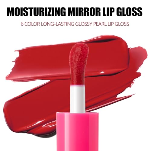 6 Colors Moisturizing Lip Gloss with Long-Lasting Wear Waterpoof, Pearlescent Lipstick Lightweight Vivid Color Natural,Lip Plumper Gloss-02
