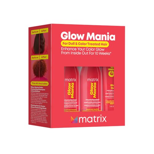 Matrix Glow Mania Mini Trial Kit - Enhances Shine and Moisturizes, Preserves and Protects Color Vibrancy, For Dull and Color-Treated Hair, Sulfate-Free, With Glycolic Acid & Rosehip Oil
