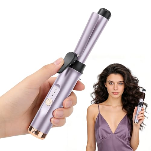 Purple Mini Cordless Travel Curling Iron with 3 Temp Settings & Negative Ions