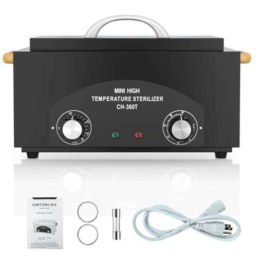 High Temperature Metal Tool Cleaner Machine, 2L Dry Heat Cleaning Box with Temperature & Time Setting, Cleaning Cabinet with Handle, for Beauty Salon, Barber Shop, Lab, Dental, Home, Restaurant, Black