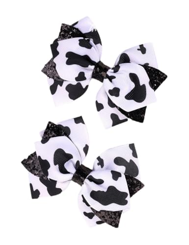 Cow Stria Bow Hair Clips Pink Moo Cow Bows Hair Pin Cow Print Hair Clips Cowgirl Princess Bow BBG99 (2 Pcs-Set A)