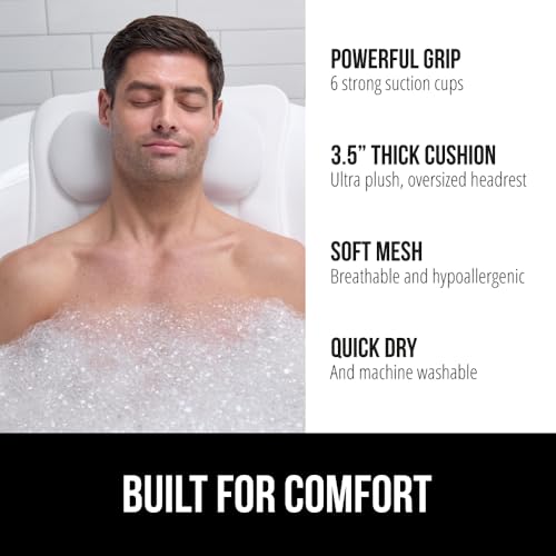 GORILLA GRIP Bath Pillow with 6 Suction Cups, 4D Mesh Headrest