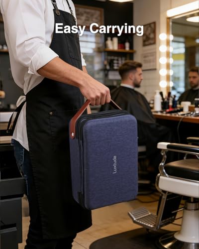 Luxtude Large Blue Barber Travel Case for Clippers & Grooming Supplies