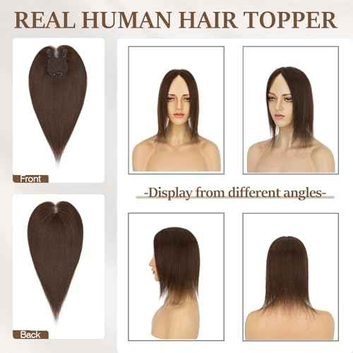 Rich Choices Hair Toppers for Women Real Human Hair Remy Hairs Toppers Hairpieces for Women with Thinning Crown Wispy Clip in Topper 10 Inch No Bang-#2R Chocolate Brown