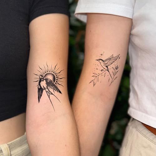 Semi Permanent Tattoos, 2 Sheets Realistic Temporary Tattoos for Women Men, Fake Tattoo for Hand Fingers Wrist, Waterproof No Reflective, Lasts 2 Weeks (Hummingbird Flowers & Swallow Sun)