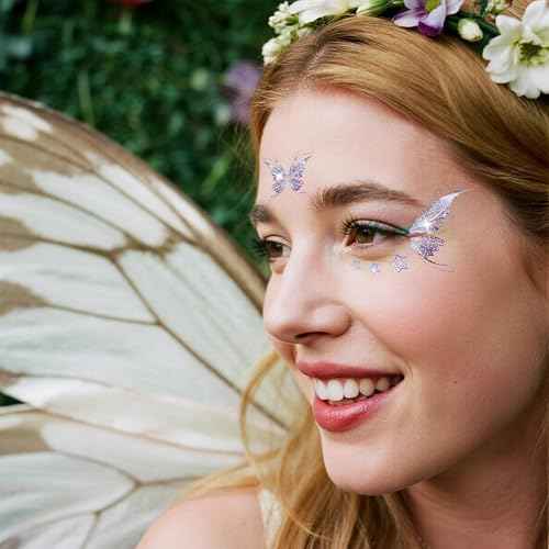 Glitter Fairy Makeup Kit Accessories For Women Butterfly Face Temporary Tattoos Stickers For Eyes Princess Rave Party Favors Gifts
