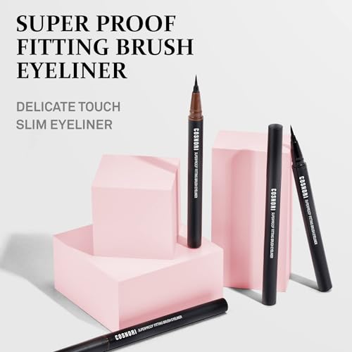 COSNORI Superproof Brush Eyeliner 02 Black Brown - 24h Pen Eyeliner ? Super Slim Lasting Liquid Eye Liner - Smudge, Budge Resistant Wear ? Allergen Free - 0.02 fl.oz.