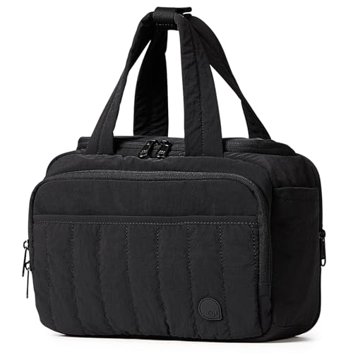 aji Travel Toiletry Bag for Women, Lightweight Large Wide-open Makeup Bag with Luggage Trolley Strap, Water-resistant Multiple Pockets for Accessories,Essentials, Toiletries, Mousse Black