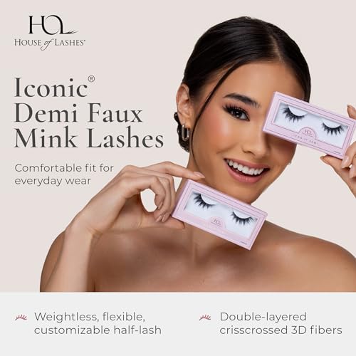 House of Lashes Iconic Demi - Comfortable Fake Eyelashes for Bold Cat-Eye Look look, Easy and Reusable Faux Mink Lashes for All Eye Shapes