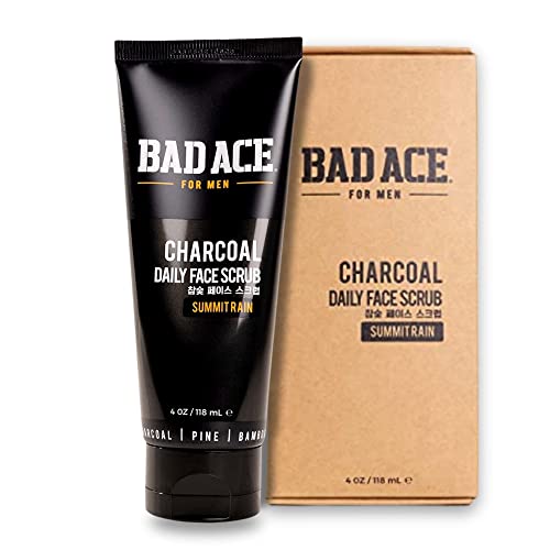 BAD ACE Daily Men's Face Wash with Scrubs, Korean Skin Care, Men's Charcoal Facial Care, Face Cleanser for Men, Exfoliating Face Scrub for Normal to Oily Skin, Summit Rain (4 oz)