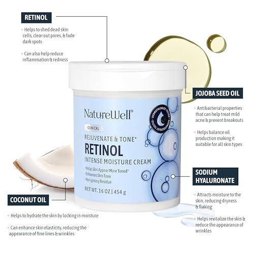 NATURE WELL Clinical Retinol 16oz & Collagen Peptide 10oz Moisturizing Cream Bundle for Face, Body, & Hands, Rejuvenate & Tone, Smooth & Soften, Provides Intense Hydration For Dry & Dull Skin
