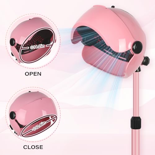 Professional Hooded Hair Dryer with Stand, 3 Temperature Settings