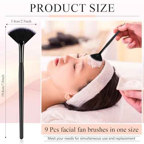 9 Pieces Facial Fan Mask Brushes, Soft Facial Applicator Brushes Tools for Peel Glycolic Makeup for Mud Cream(Black with White)