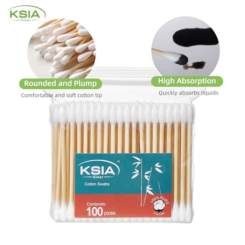 KSIA Klear Cotton Swabs 500 Count - Double Tipped Ear & Makeup Cotton Buds - 5 Pack Bag