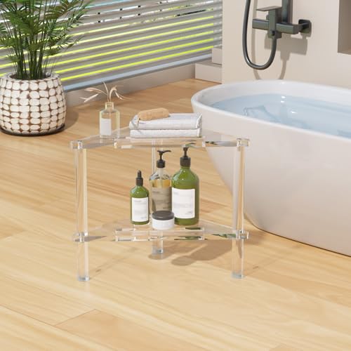 Acrylic Corner Shower Stool for Shaving Legs, Heavy Duty Shower Foot Stool for Inside Shower, Acrylic Corner Shower Bench Shower Shaving Foot Rest for Shaving Legs, Shower Step Corner Stool