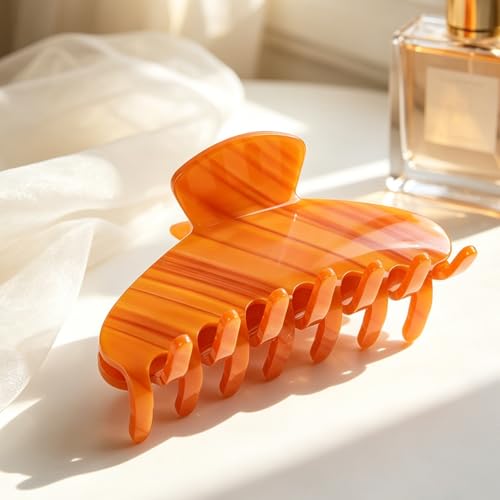 MAORULU 4-Inch Acetate Hair Claw Clip - Durable No-Slip Grip (Amber Orange)