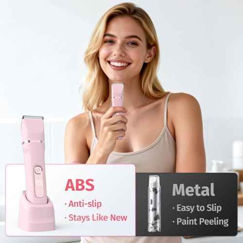 Bikini Trimmer for Women,5-in-1 Electric Razors for Women,Electric Shaver for Women's,IPX7 Waterproof Trimmer for Men Legs,with 5 Replaceable Blade Heads,USB Recharge Dock（Pink）
