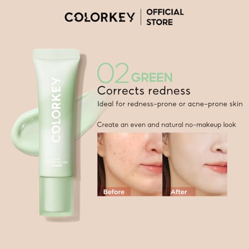 COLORKEY Sheer Brightening Primer, Lightweight, Buildable, Hydrating, Long-Lasting, Oil-Control, Radiant Finish, Suitable for Combination to Oily Skin (02 Green, Normal)