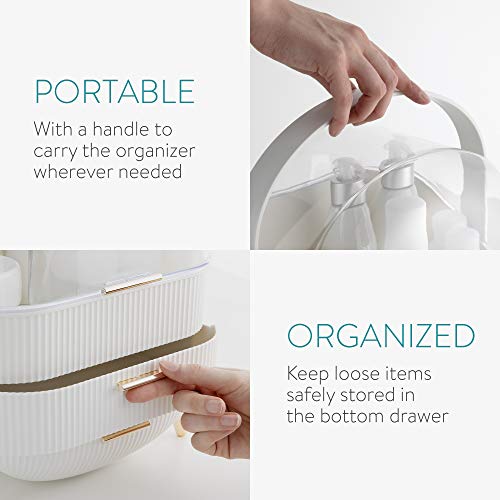 Navaris Makeup Organizer Storage Box - Cosmetics, Skincare and Beauty Case with Clear Lid Display and 2 Drawers - Bathroom Counter or Vanity - White