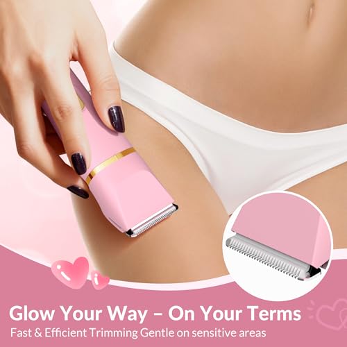 KINGTEE 5-in-1 Electric Bikini Trimmer for Women ? IPX7 Waterproof Shaver, Cordless Body & Facial Razors for Women, Ceramic Blades, USB-C Rechargeable, Painless Hair Removal Kit (Pink)