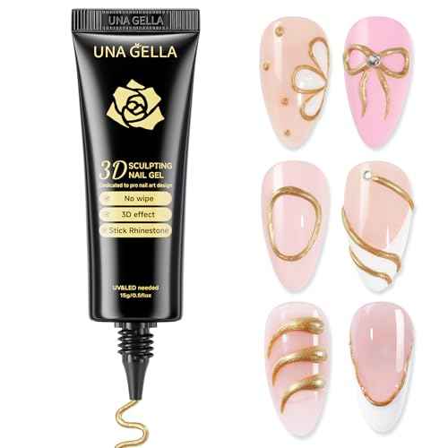 UNA GELLA Metallic 3D Gel Nail Art Bronze Gold 15g No Wipe Sculpting Chrome Gel Nail Polish for Drawing, Molding, Charms and Gems Decoration Lamp Curing Needed