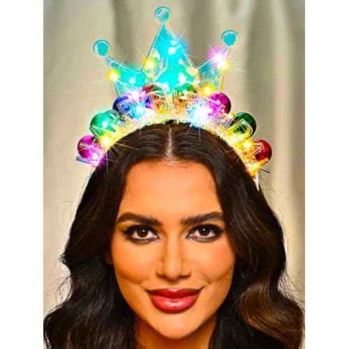 Zoestar Light Up Happy Birthday Crown Headband Glow Ball Hair Bands Sparkly Birthday Party Hair Accessories Women