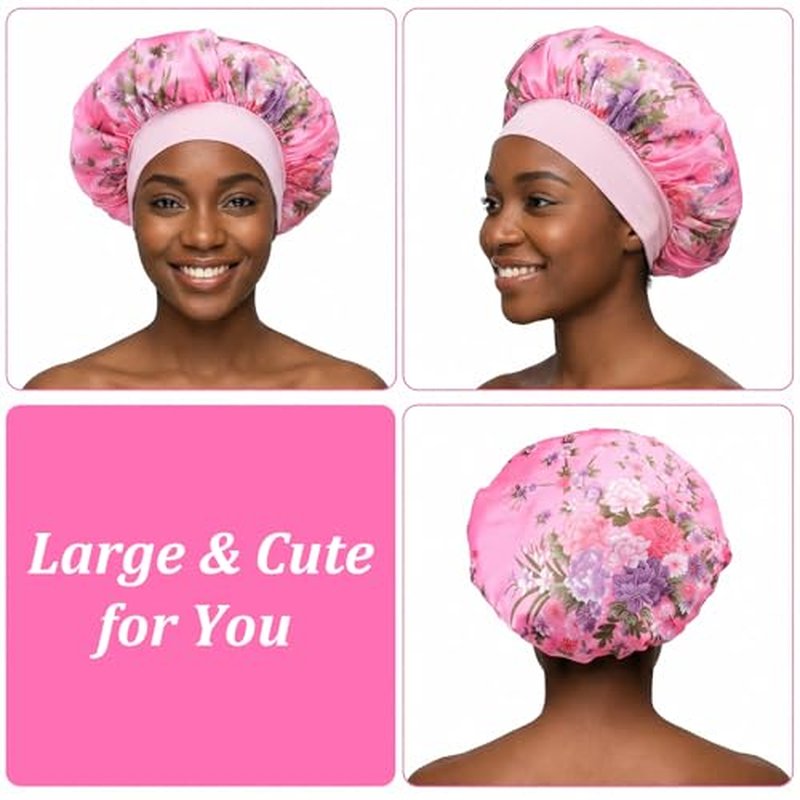 18 Pcs Satin Bonnets for Sleeping, Large Silk Bonnet Wide Band Hair Bonnet Soft Elastic Hair Wrap Cap Silky Shower Cap for Black Women Men Curly Hair (Multicolored D)