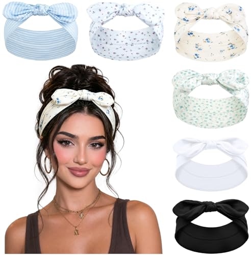 TERSE 6-Pack Boho Headbands for Women - Trendy Floral & Striped Hair Accessories