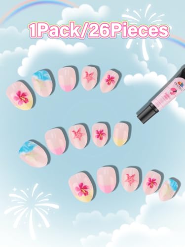 EBANKU 24pcs Press On Nails for Kids, Colorful Fake Nail Kit