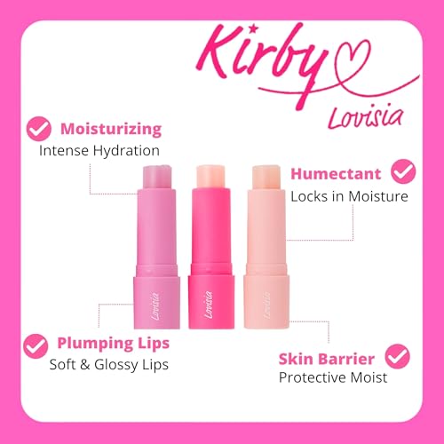 Kirby 6EA Small Lip Balm for Girls, Cute Lip Balm for Women with Camellia, Jojoba Seed Oil& Vitamin E, Shea Butter Lip Balm & Lip Moisturizer for Dry Lips, Made in Japan, Strawberry+Peach+Cake