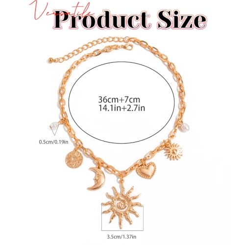Vintage Sun & Moon Gold Choker Necklace for Women