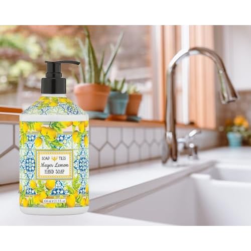 Soap Tiles Hand Soap | Home and Body Company | 21.5 fl oz Bottles | 4 Pack | Sweet Orange | Olive Thyme | Pomegranate | Meyer Lemon