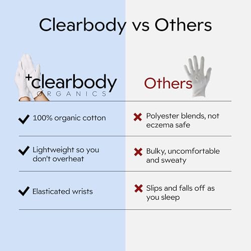 Clearbody Organics Organic Cotton Gloves for Dry Hands & Eczema - Medium, 5 Pack