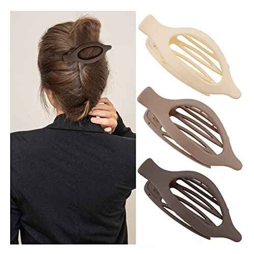 Flat Hair Clips for Thick and Thin Hair - Matte Large Alligator Clips, Duck Billed Barrettes, Neutral Hair Claw Clips for Women, 3Pcs
