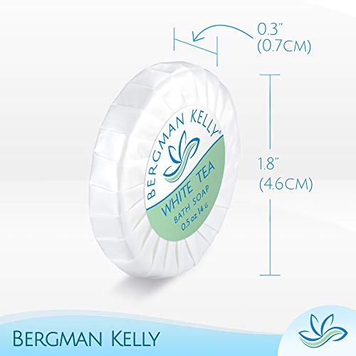 BERGMAN KELLY Hotel Soap Bars (White Tea, 0.5 oz, 100 PK), Travel Size Luxury Bulk Amenities Bar Soap, Mini Individually Wrapped Round Soap, Small Toiletries for Airbnb, Motel, Guest Bathroom