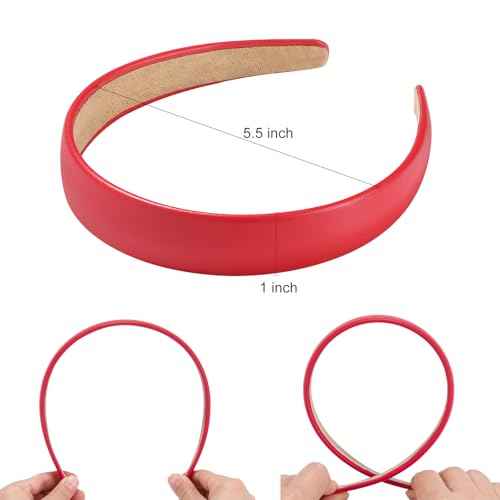 WantGor 1 Inch PU Leather Headband, Wide Padded Hairband Fashion Hair Bands Cute Womens Headbands Holiday DIY Hair Accessories (Red)