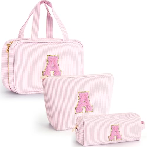 Personalized Initial Cosmetic Bag Set - Travel Makeup Organizer