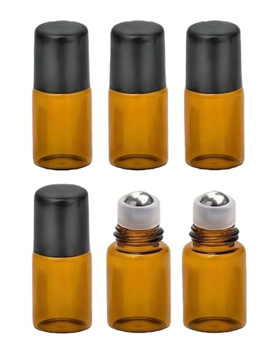 6PCS 2ML Amber Glass Roller Bottles for Essential Oils & Perfume
